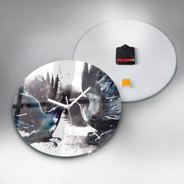 Kulaté skleněné hodiny s fotkou Malovaní ptáci