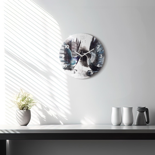 Kulaté skleněné hodiny s fotkou Malovaní ptáci