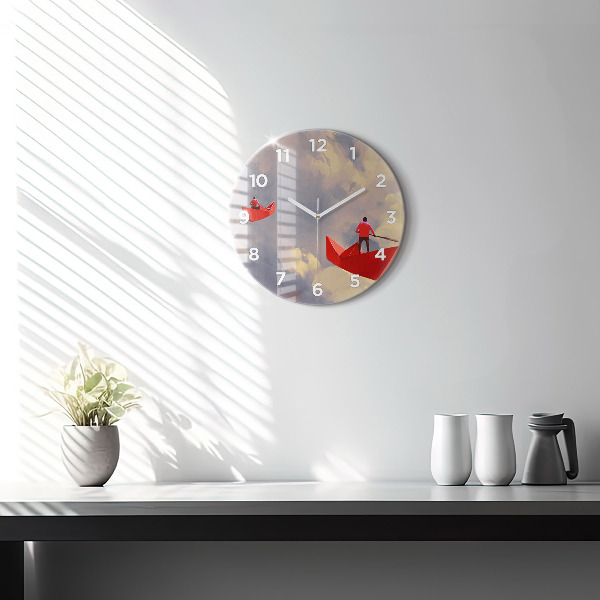 Kulaté skleněné hodiny s fotkou Papírové lodě