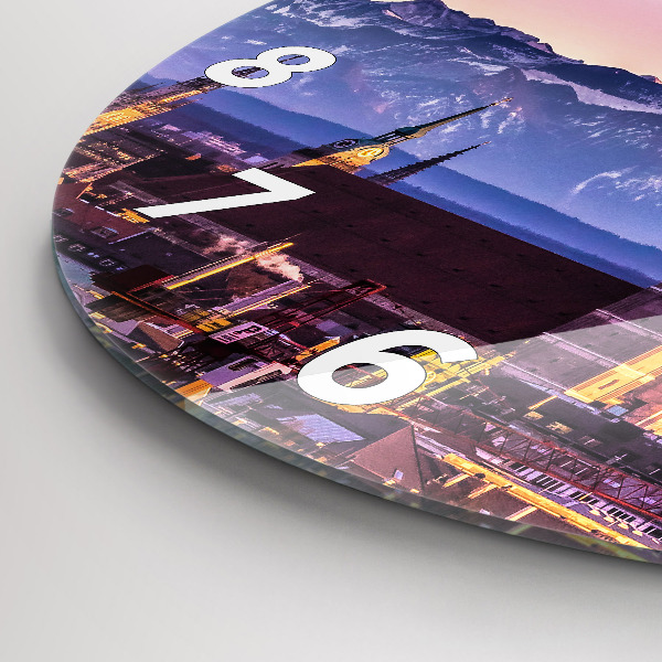 Kulaté skleněné hodiny s fotkou Německé Alpy Mnichov