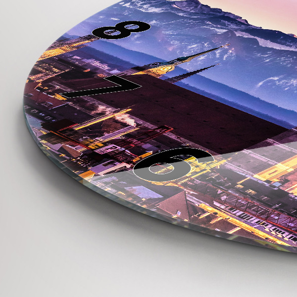 Kulaté skleněné hodiny s fotkou Německé Alpy Mnichov