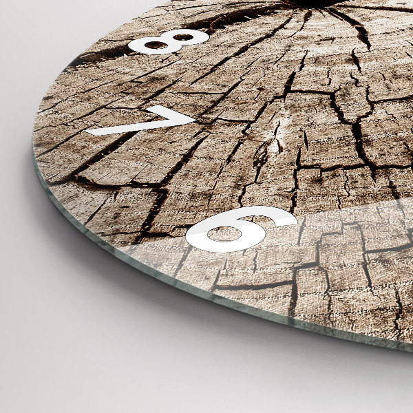 Kulaté skleněné hodiny s fotkou Kmen starého dřeva