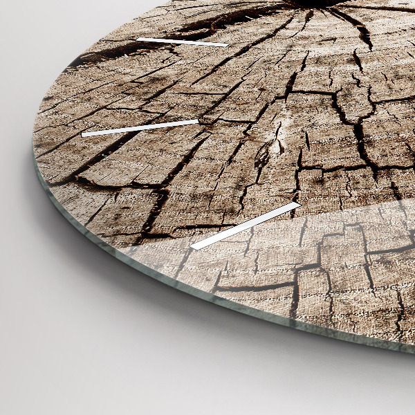 Kulaté skleněné hodiny s fotkou Kmen starého dřeva