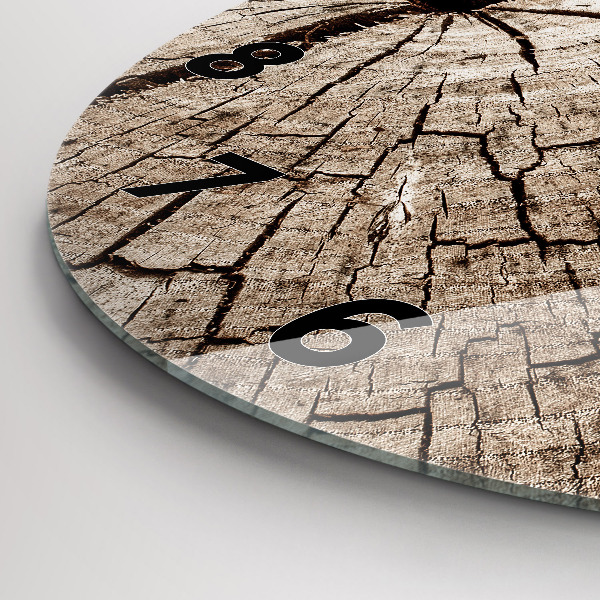 Kulaté skleněné hodiny s fotkou Kmen starého dřeva