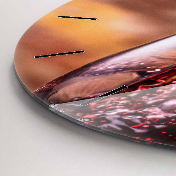 Kulaté skleněné hodiny s fotkou Sklenice červeného vína