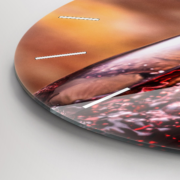 Kulaté skleněné hodiny s fotkou Sklenice červeného vína