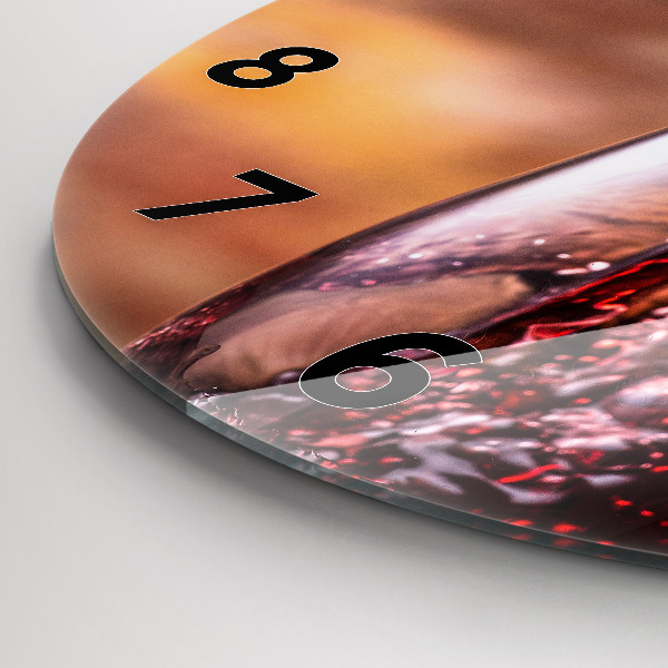 Kulaté skleněné hodiny s fotkou Sklenice červeného vína