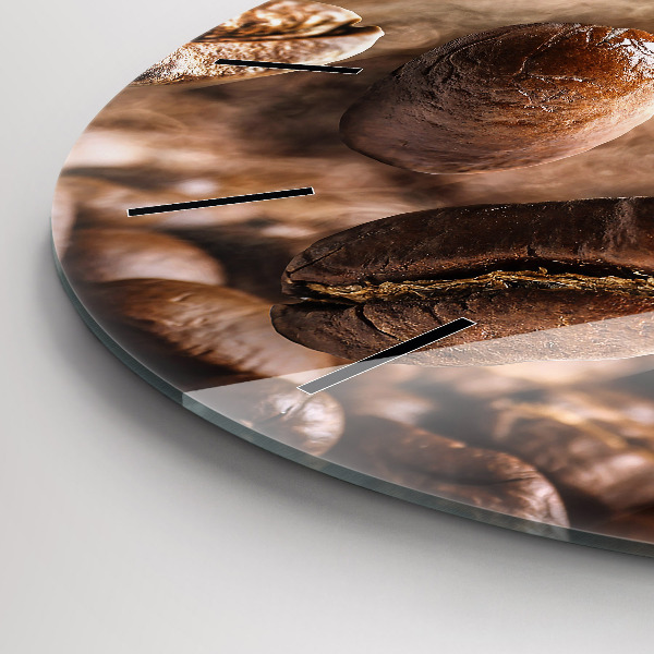 Kulaté skleněné hodiny s fotkou Kávová zrna