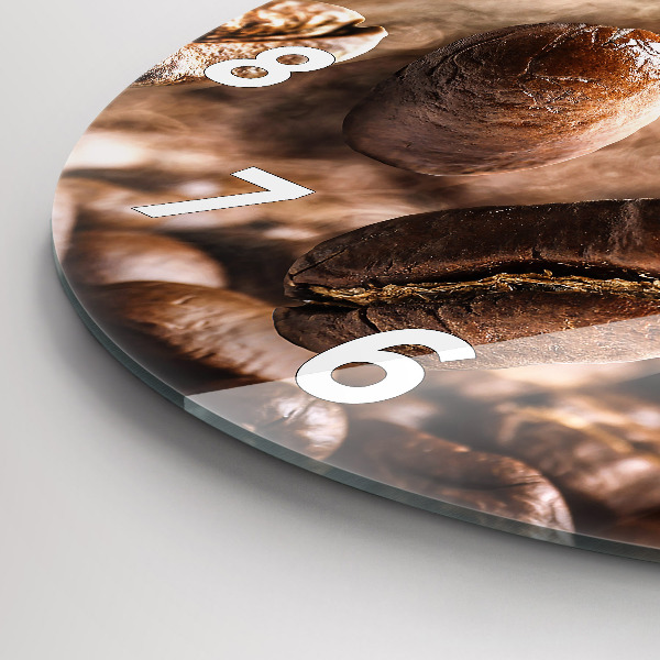 Kulaté skleněné hodiny s fotkou Kávová zrna