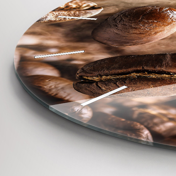 Kulaté skleněné hodiny s fotkou Kávová zrna