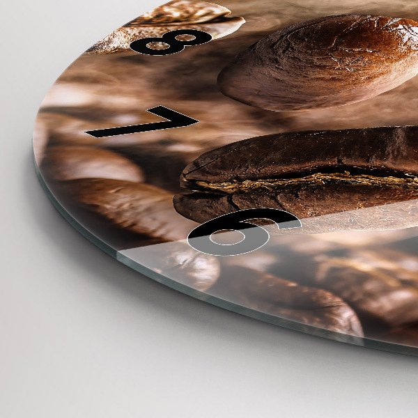 Kulaté skleněné hodiny s fotkou Kávová zrna