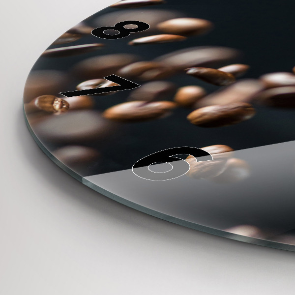 Kulaté skleněné hodiny s fotkou Kávová zrna