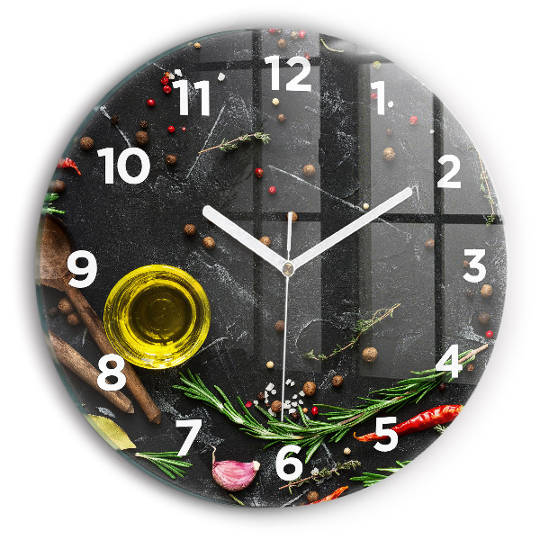 hodiny na skle Koření na pultu