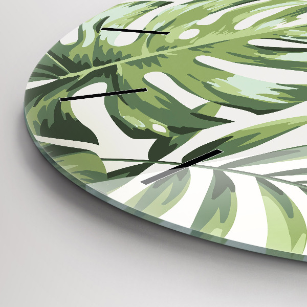 Kulaté skleněné hodiny s fotkou Tropický vzor