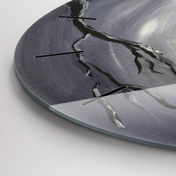 Kulaté skleněné hodiny s fotkou Havran v měsíčním světle