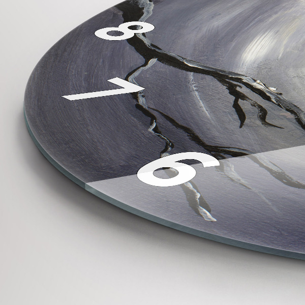 Kulaté skleněné hodiny s fotkou Havran v měsíčním světle