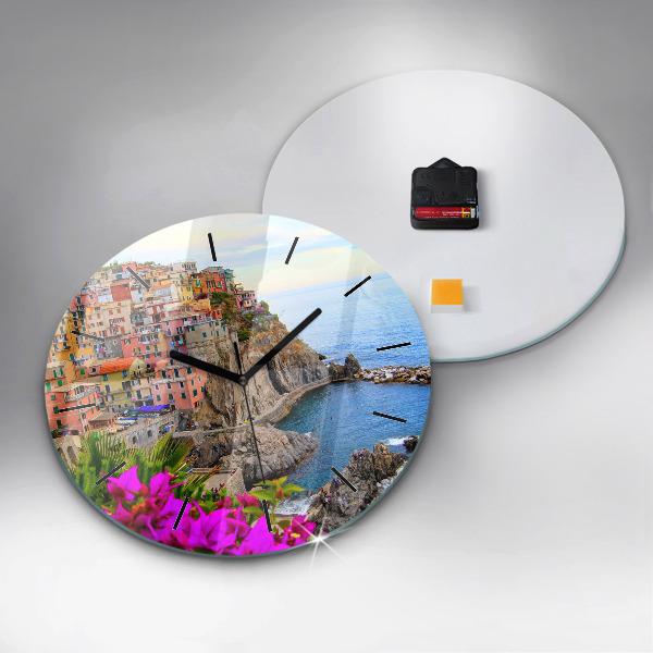 Kulaté skleněné hodiny s fotkou Pobřeží Cinque Terre