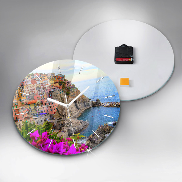 Kulaté skleněné hodiny s fotkou Pobřeží Cinque Terre