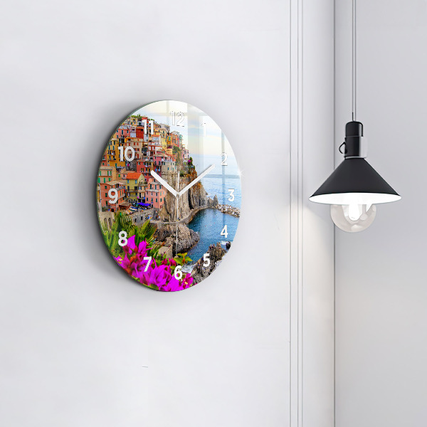 Kulaté skleněné hodiny s fotkou Pobřeží Cinque Terre