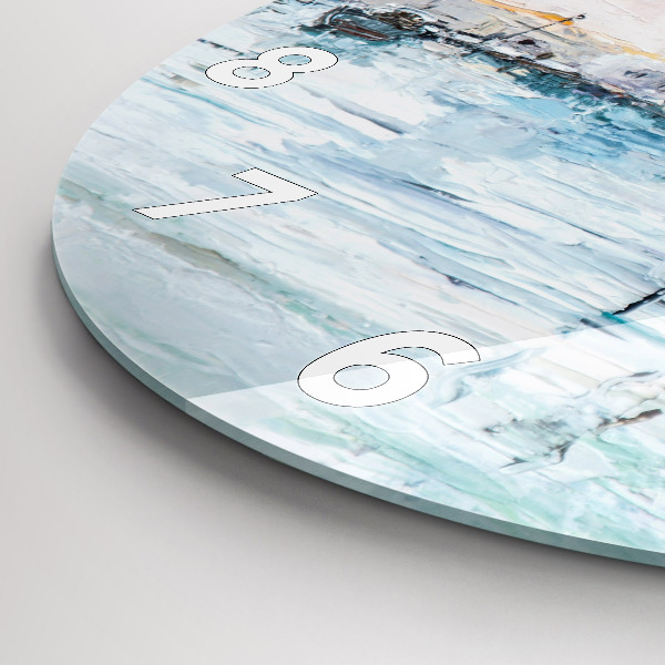 Kulaté skleněné hodiny s fotkou Olejomalba jachty moře