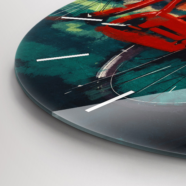 Kulaté skleněné hodiny s fotkou Malované jízdní kolo