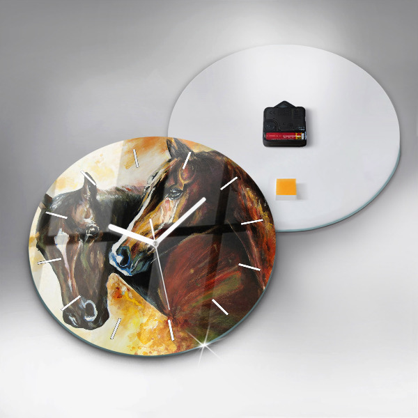 hodiny na skle Dva malovaní koně