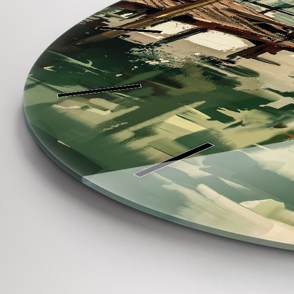 Kulaté skleněné hodiny s fotkou Rybářské lodě v přístavu