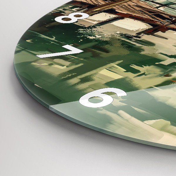 Kulaté skleněné hodiny s fotkou Rybářské lodě v přístavu