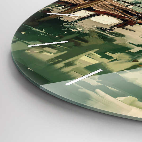 Kulaté skleněné hodiny s fotkou Rybářské lodě v přístavu