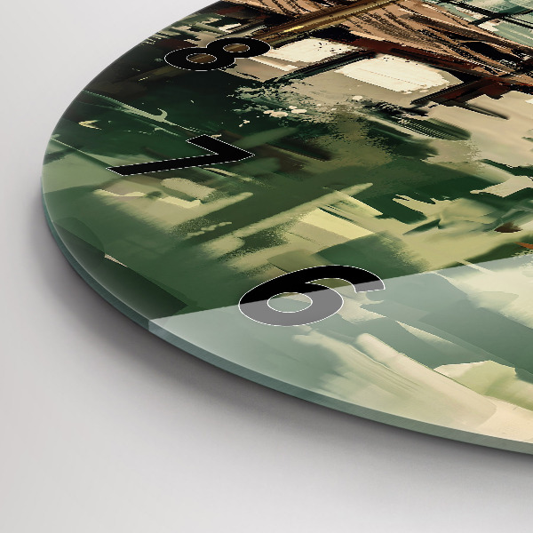 Kulaté skleněné hodiny s fotkou Rybářské lodě v přístavu