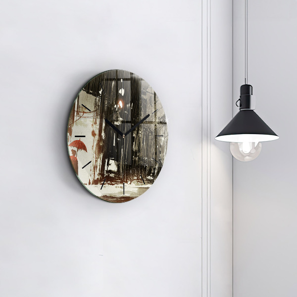 Kulaté skleněné hodiny s fotkou Žena v deštivé noci