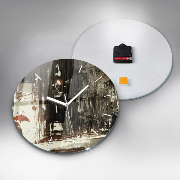 Kulaté skleněné hodiny s fotkou Žena v deštivé noci