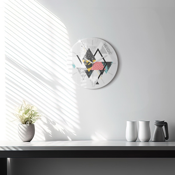 Kulaté skleněné hodiny s fotkou Geometrický vzor