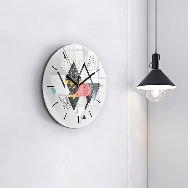 Kulaté skleněné hodiny s fotkou Geometrický vzor