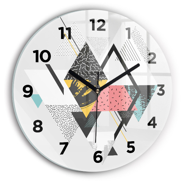Kulaté skleněné hodiny s fotkou Geometrický vzor
