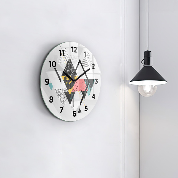 Kulaté skleněné hodiny s fotkou Geometrický vzor