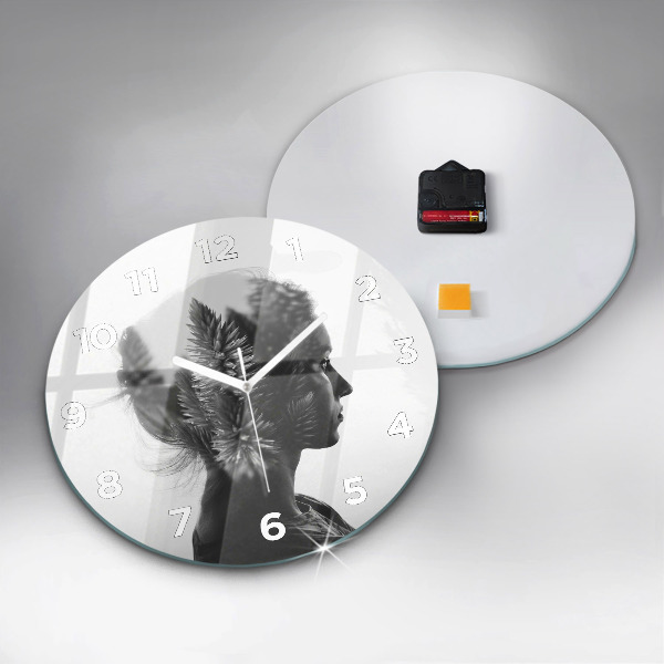 Kulaté skleněné hodiny s fotkou Portrét ženy