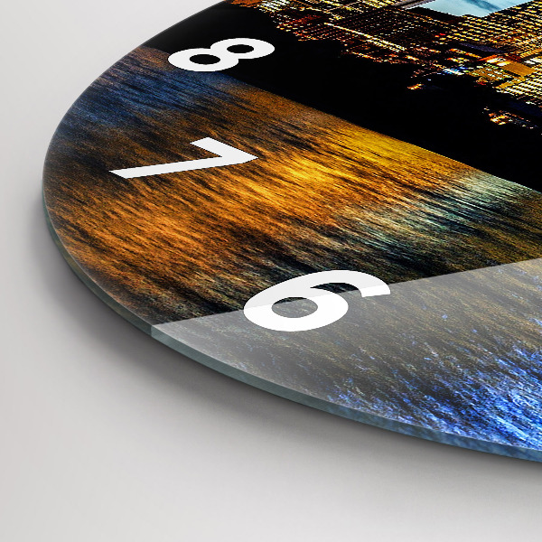 Kulaté skleněné hodiny s fotkou Sydney večer