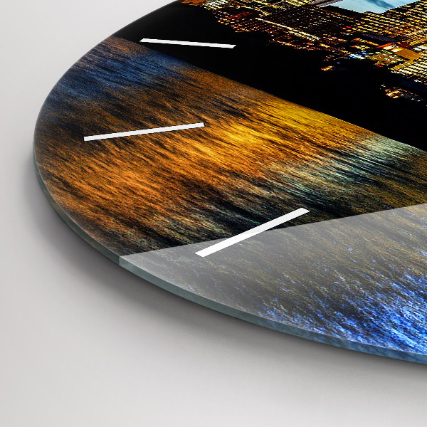 Kulaté skleněné hodiny s fotkou Sydney večer