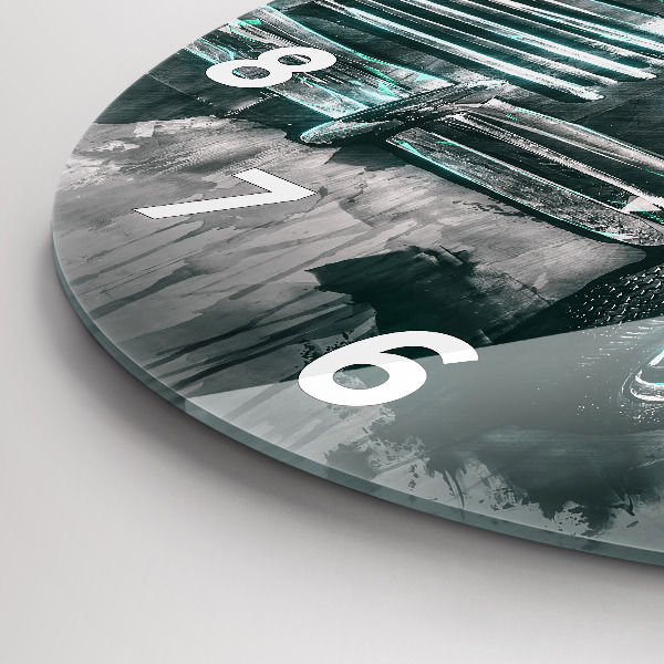 Kulaté skleněné hodiny s fotkou Old-School auto