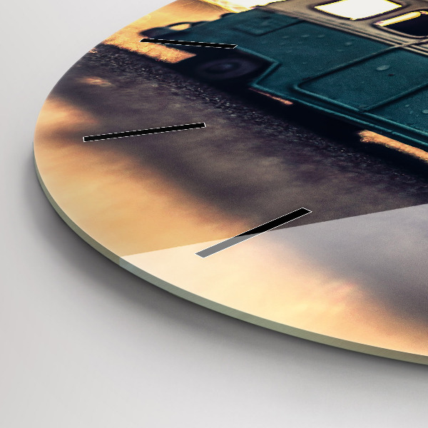 Kulaté skleněné hodiny s fotkou Táborník na pláži