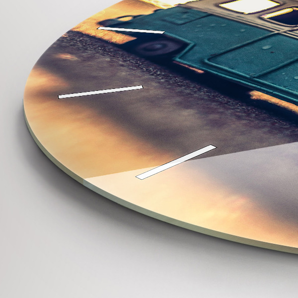 Kulaté skleněné hodiny s fotkou Táborník na pláži