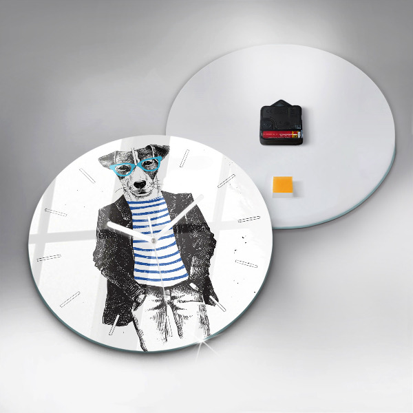 Kulaté skleněné hodiny s fotkou Pes v lidském těle