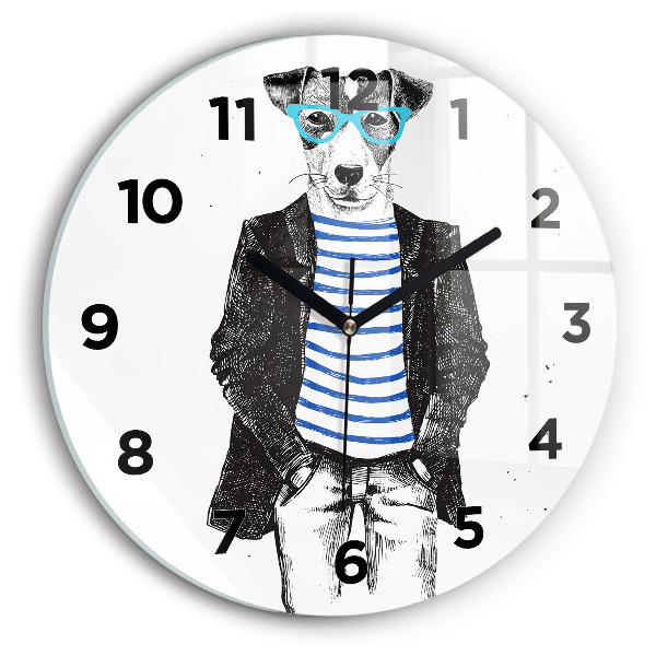 Kulaté skleněné hodiny s fotkou Pes v lidském těle