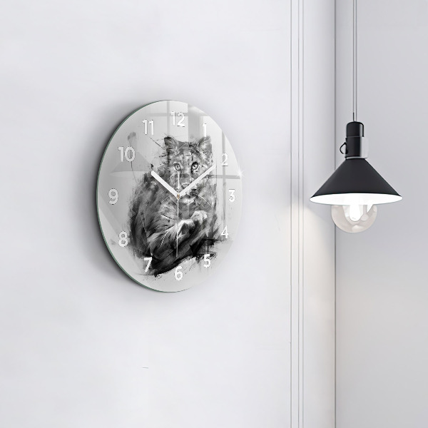 Kulaté skleněné hodiny s fotkou Malovaný lev