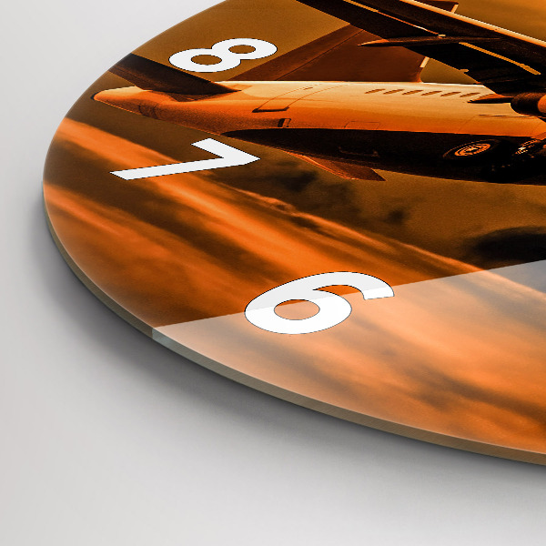 Kulaté skleněné hodiny s fotkou Cesta letadlem