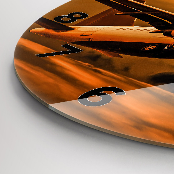 Kulaté skleněné hodiny s fotkou Cesta letadlem