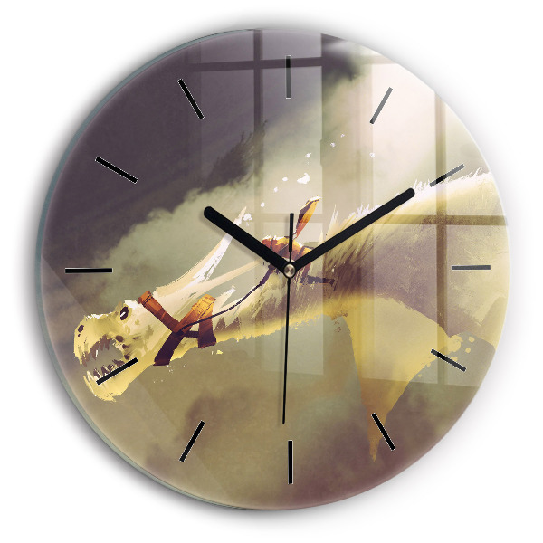 Kulaté skleněné hodiny s fotkou Ilustrace dračího jezdce