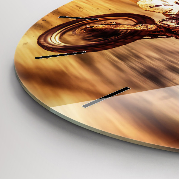 Kulaté skleněné hodiny s fotkou Enduro motokros