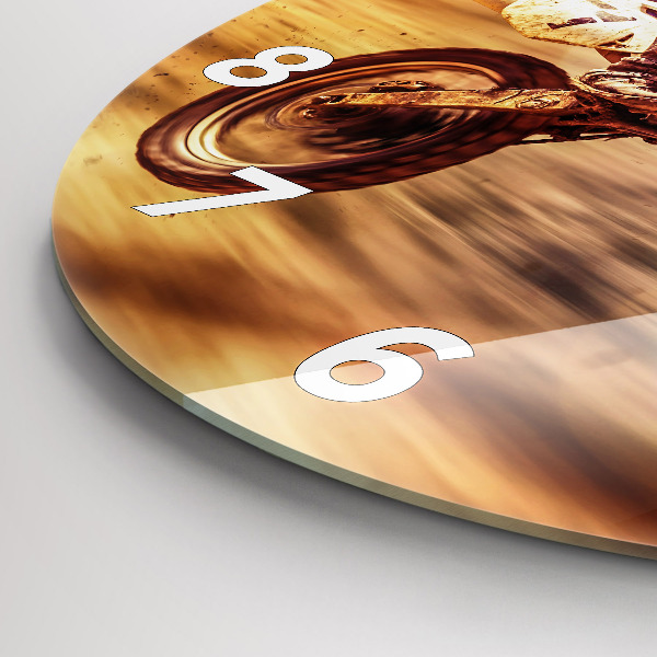 Kulaté skleněné hodiny s fotkou Enduro motokros